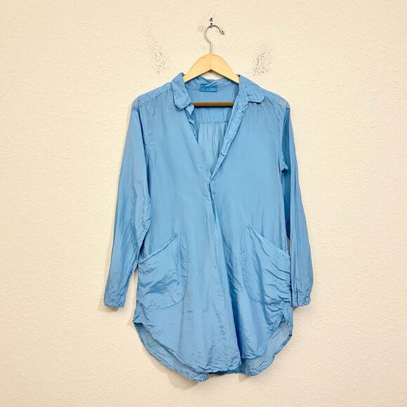 CP SHADES Teton Tunic Top Light Blue Long Sleeve Cotton Silk Blend - Picture 1 of 12